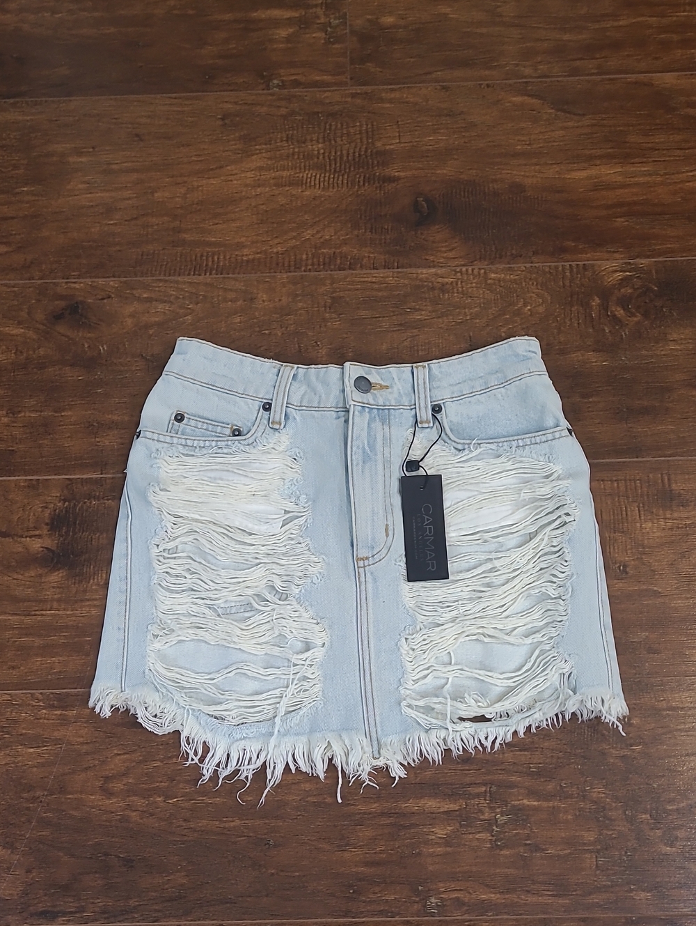CarMar Light Blue Distressed Denim Mini Skirt Size 27